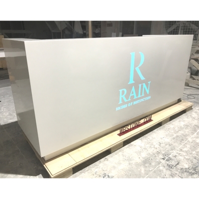 LED Logo Reception Desk Wood and White for Company...
