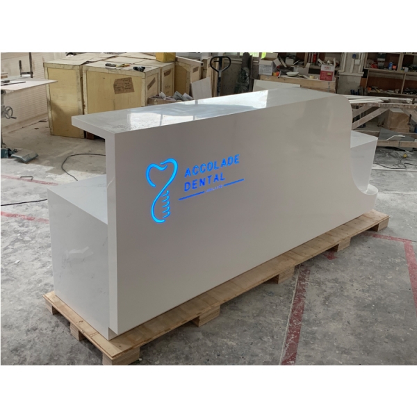 Small size custom led logo hospital reception desk white