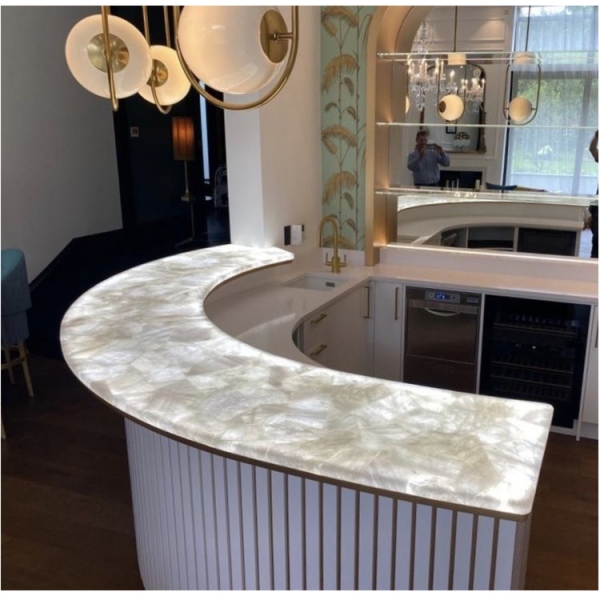 White Marble Round Reception Desk Led Counter Table