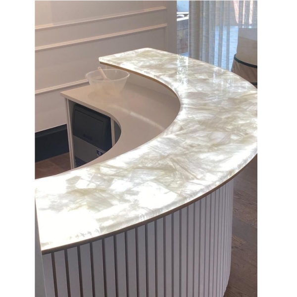 White Marble Round Reception Desk Led Counter Table