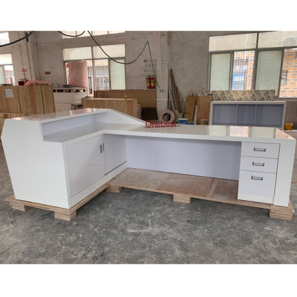 Diamond L Shape White KTV Reception Desk Counter Furniture