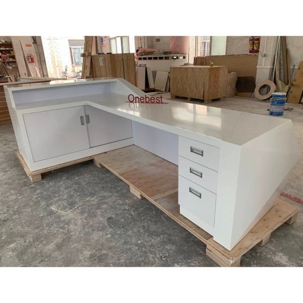 Diamond L Shape White KTV Reception Desk Counter Furniture