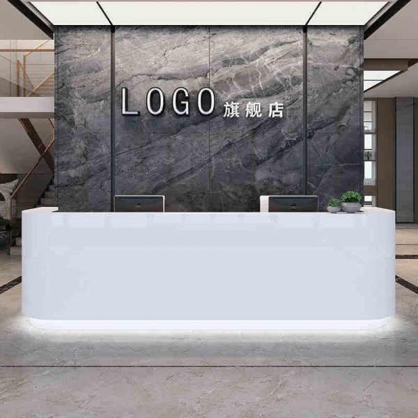 White Wood Front Desk Reception Counter LED