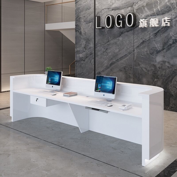 White Wood Front Desk Reception Counter LED