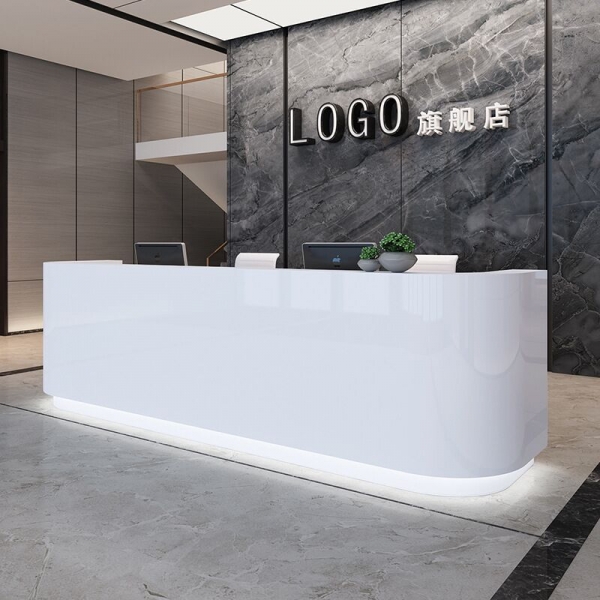 White Wood Front Desk Reception Counter LED