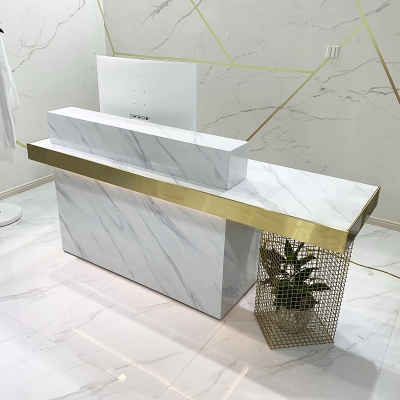 Gold Small Size New Spa Reception Desk Marble