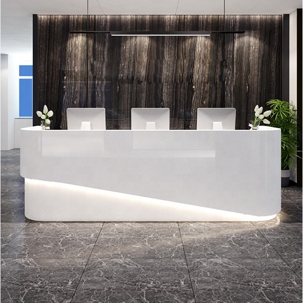 Led Round Corner Reception Desk Table White Color