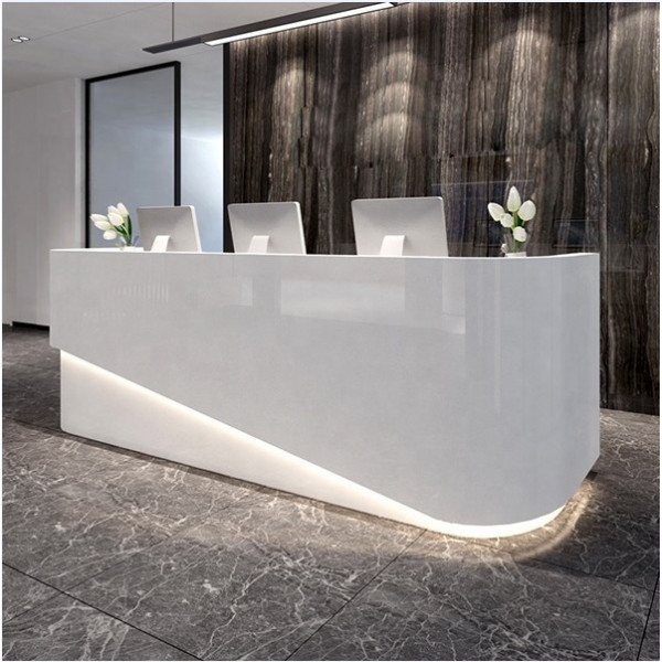 Led Round Corner Reception Desk Table White Color