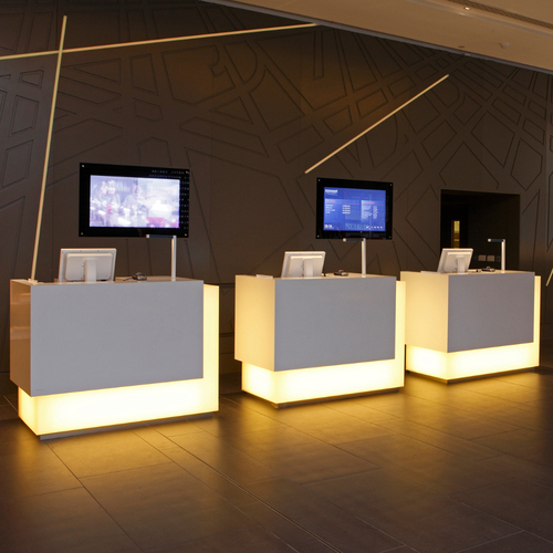 Security Center Backlit Reception Desk Translucent Stone Corian Tables