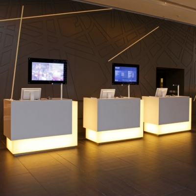 Security Center Backlit Reception Desk Translucent Stone Corian Tables