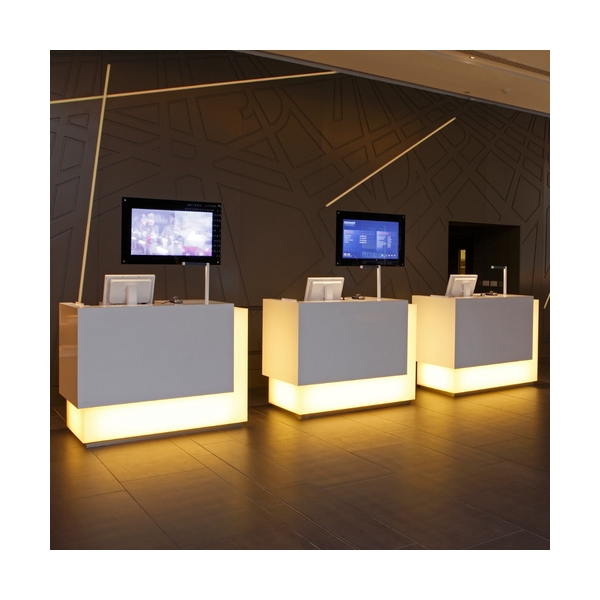 Security Center Backlit Reception Desk Translucent Stone Corian Tables