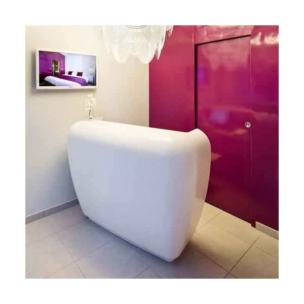 Security Center Backlit Reception Desk Translucent Stone Corian Tables