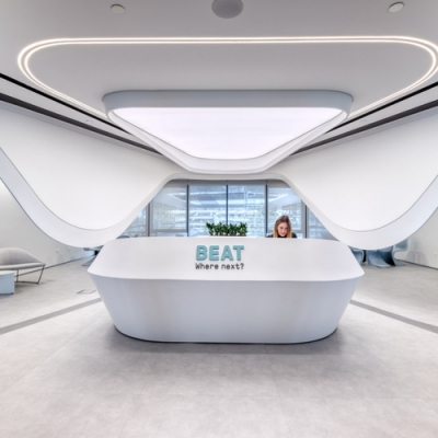 Circle Shaped White Solid Surface Cash Register Front Desk Reception