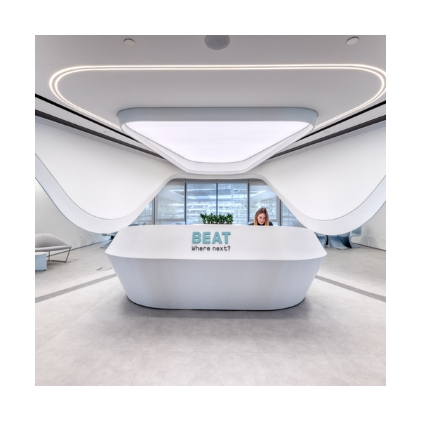 Circle Shaped White Solid Surface Cash Register Front Desk Reception
