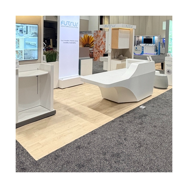 Exhibition Trade Show White Corian Solid Surface Reception Desk Small Size