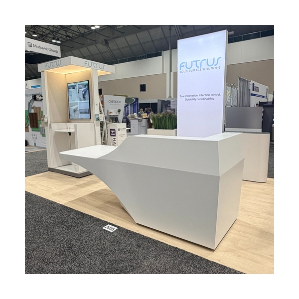 Exhibition Trade Show White Corian Solid Surface Reception Desk Small Size