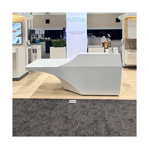 Exhibition Trade Show White Corian Solid Surface Reception Desk Small Size