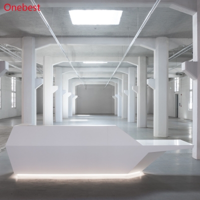 USA Church Corian White Reception Desk I Shape Nail Salon Furniture