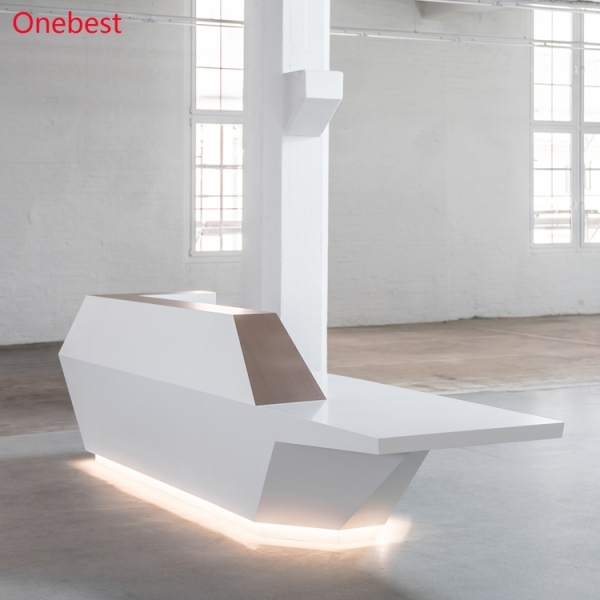 USA Church Corian White Reception Desk I Shape Nail Salon Furniture