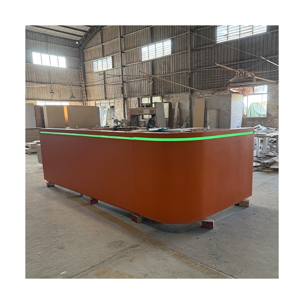 L Shape Orange Corian Marble Reception Desk With Led RGB Strip