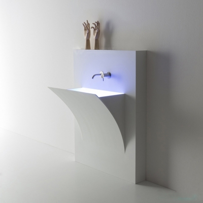 RGB Led Light White Marble Table Top Wash Basin D...