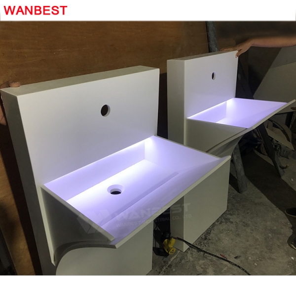 RGB Led Light White Marble Table Top Wash Basin Designs