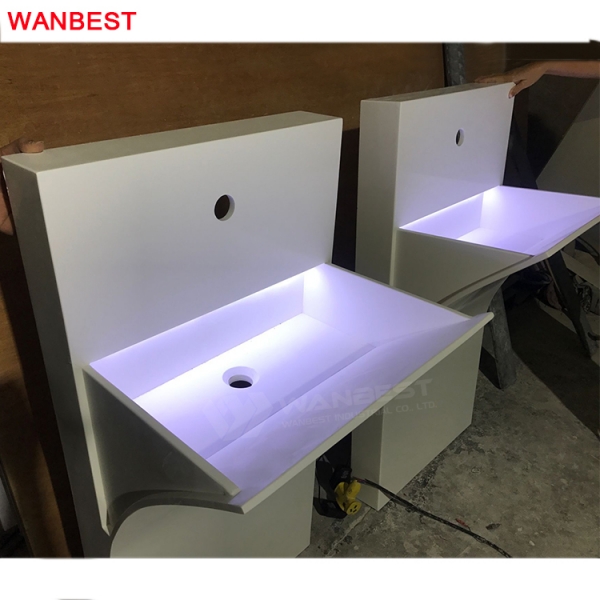 RGB Led Light White Marble Table Top Wash Basin Designs