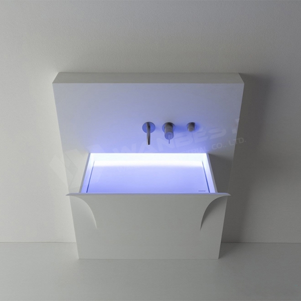 RGB Led Light White Marble Table Top Wash Basin Designs