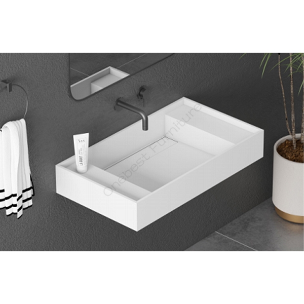 Customized Wall-hung Bathroom Washing Basin Solid Surface Sink White