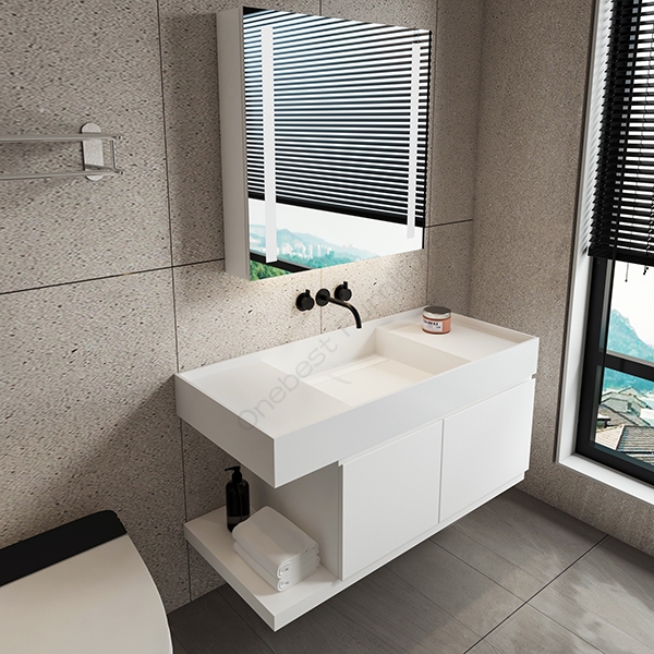 Customized Wall-hung Bathroom Washing Basin Solid Surface Sink White